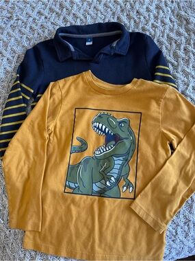 Garanimals Mustard Long-Sleeve Tee with Green Dinosaur Graphic